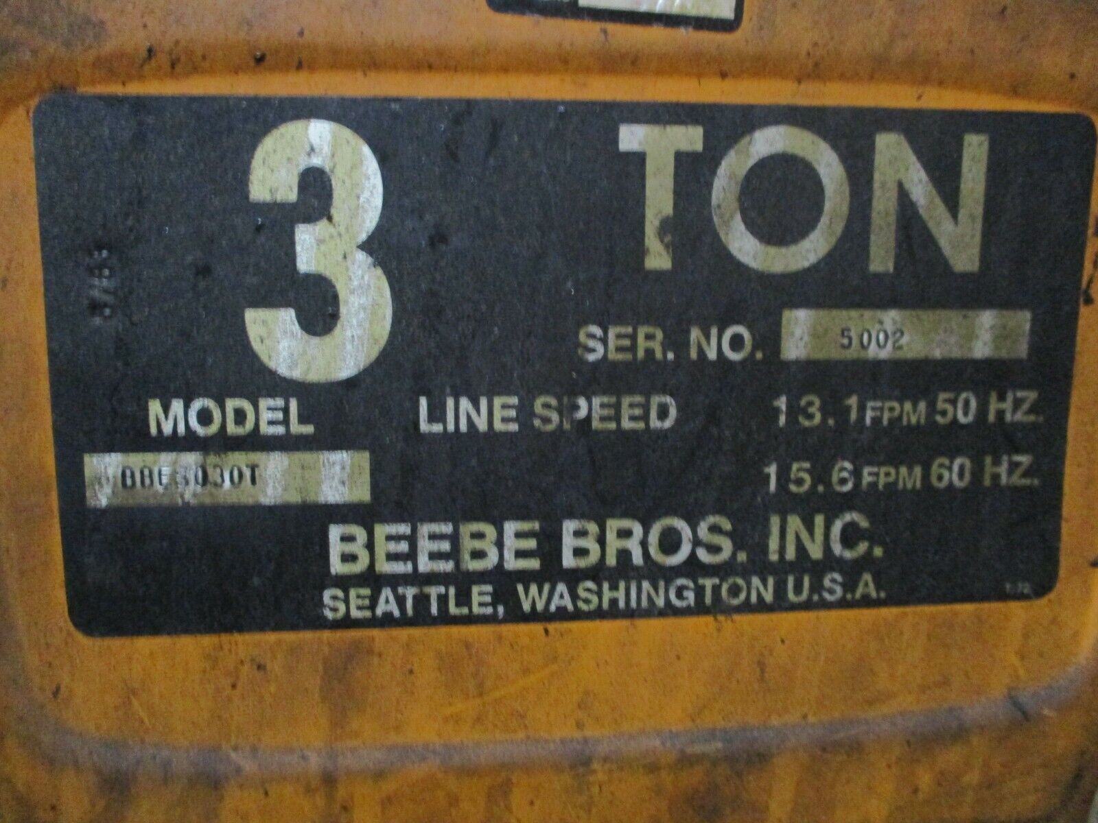 Beebe Bras Plain Trolly BBES030T 3-Ton Speed: 15.6FPM@60Hz Used