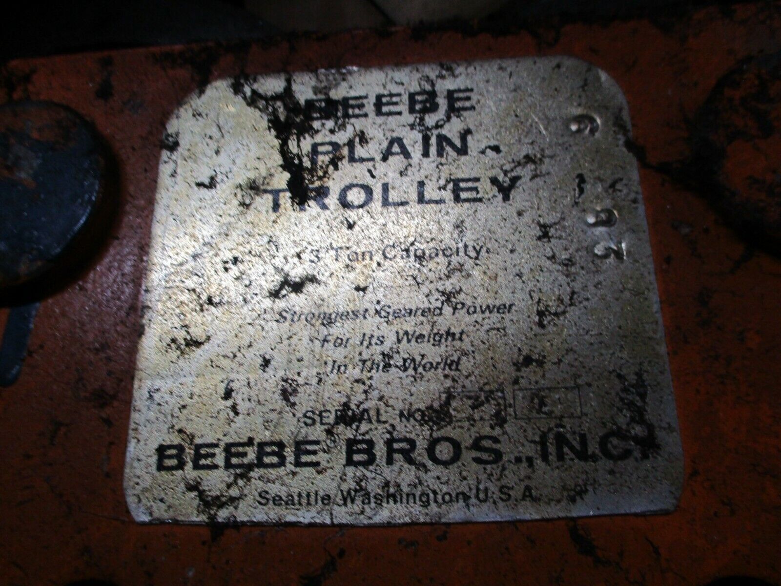 Beebe Bras Plain Trolly BBES030T 3-Ton Speed: 15.6FPM@60Hz Used