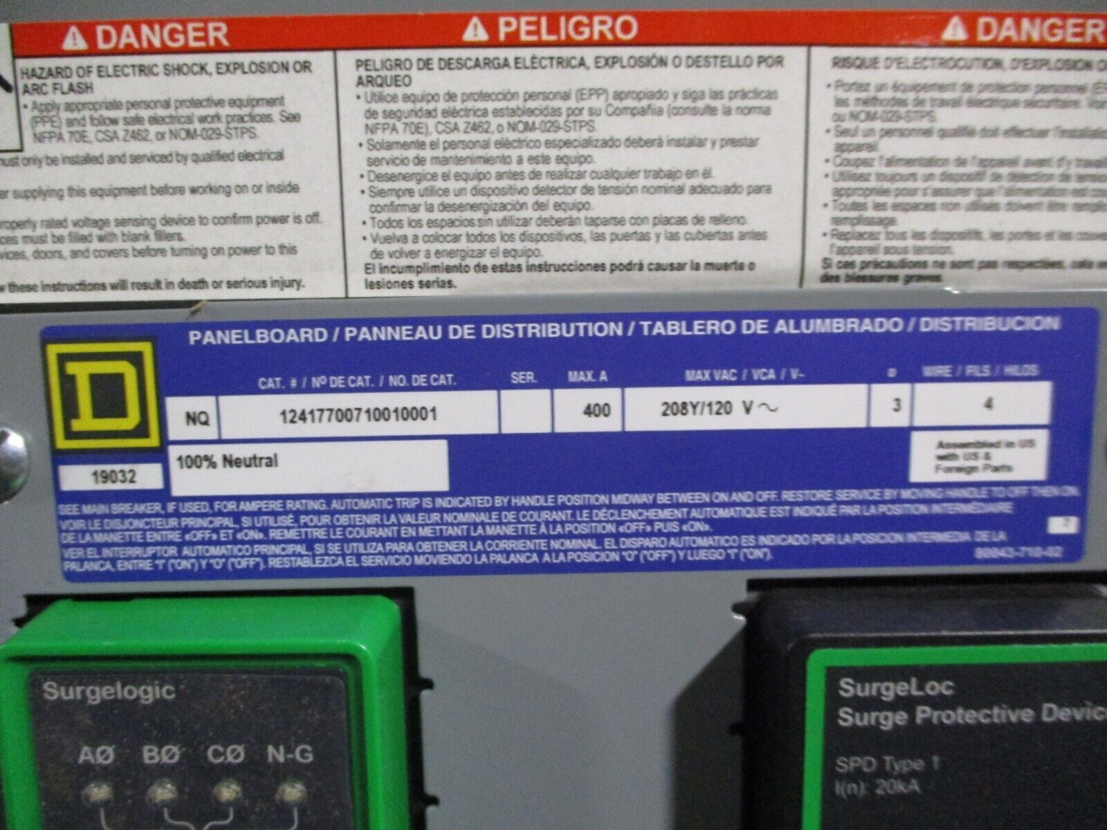 Square D NQOD Panelboard Interior w/ Box & Cover 12417700710010001 400A 3Ph 4W