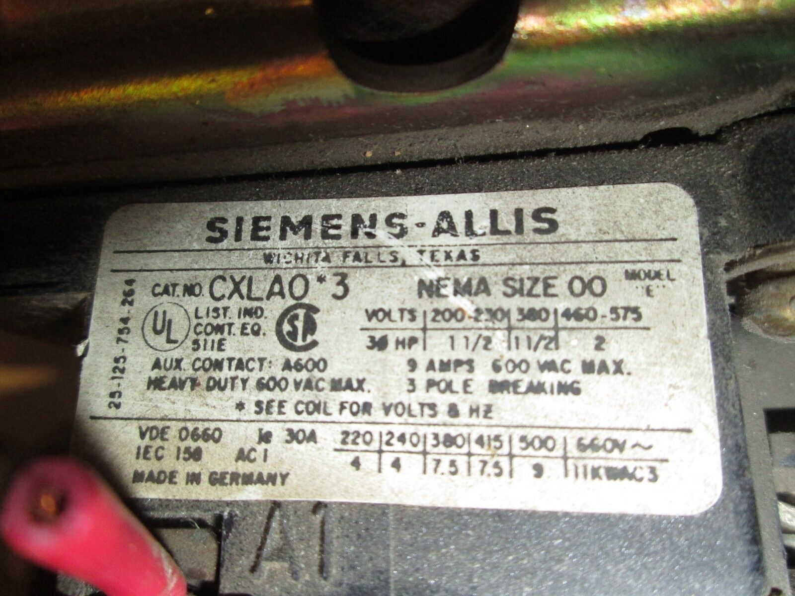 Siemens Contactor CXLAO*3 OLR 0430 120V Coil 9A 600V Used