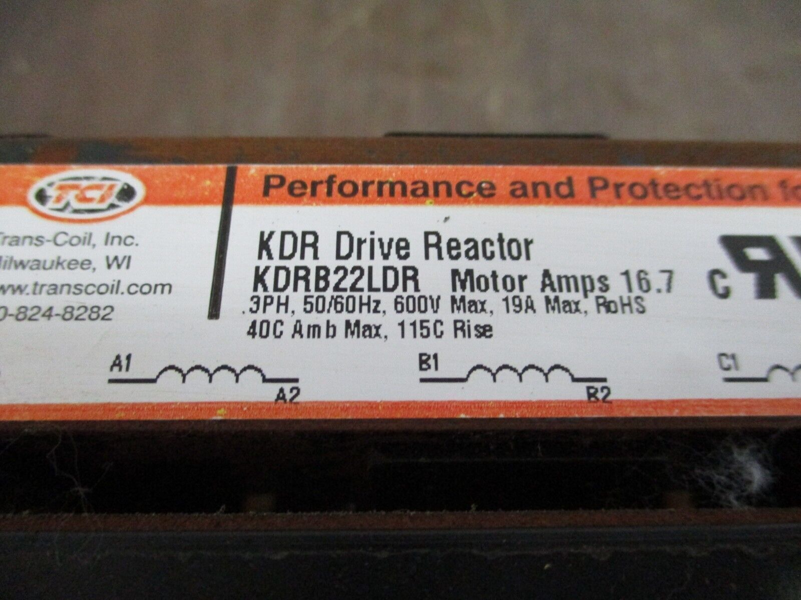 TCI KDR Drive Reactor KDRB22LDR 16.7A 3Ph 50/60Hz 600V Used