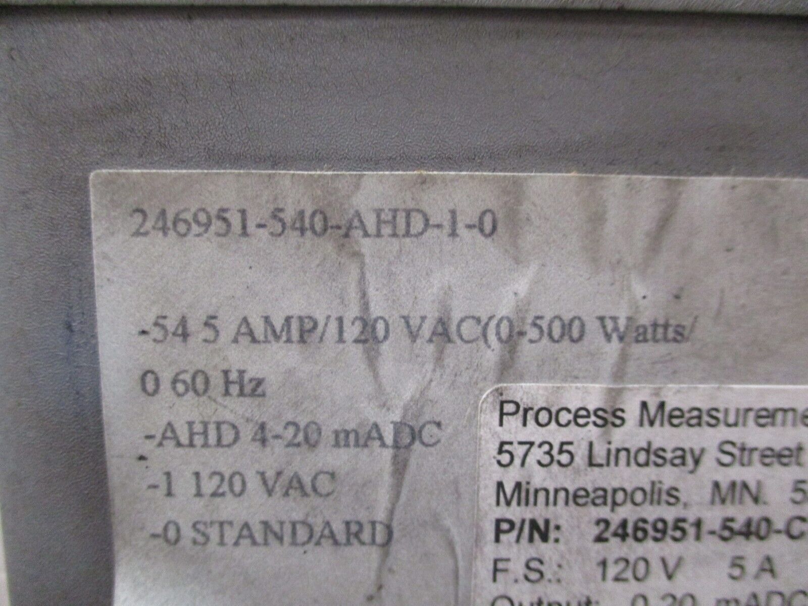 Yokogawa Juxta Watt Transducer 246951-540-AHD-1-0 Output: 4-20mA DC Used
