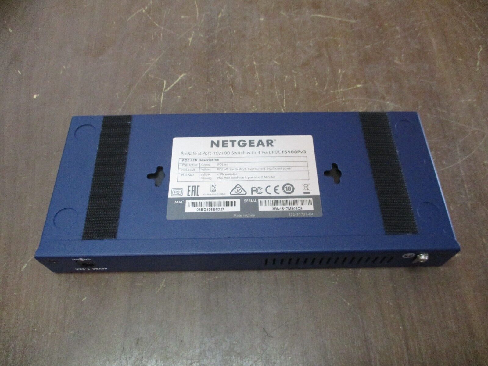 Netgear ProSafe 8-Port 10/100 Switch w/ 4-Port POE FS108Pv3 *No Power Cord* Used