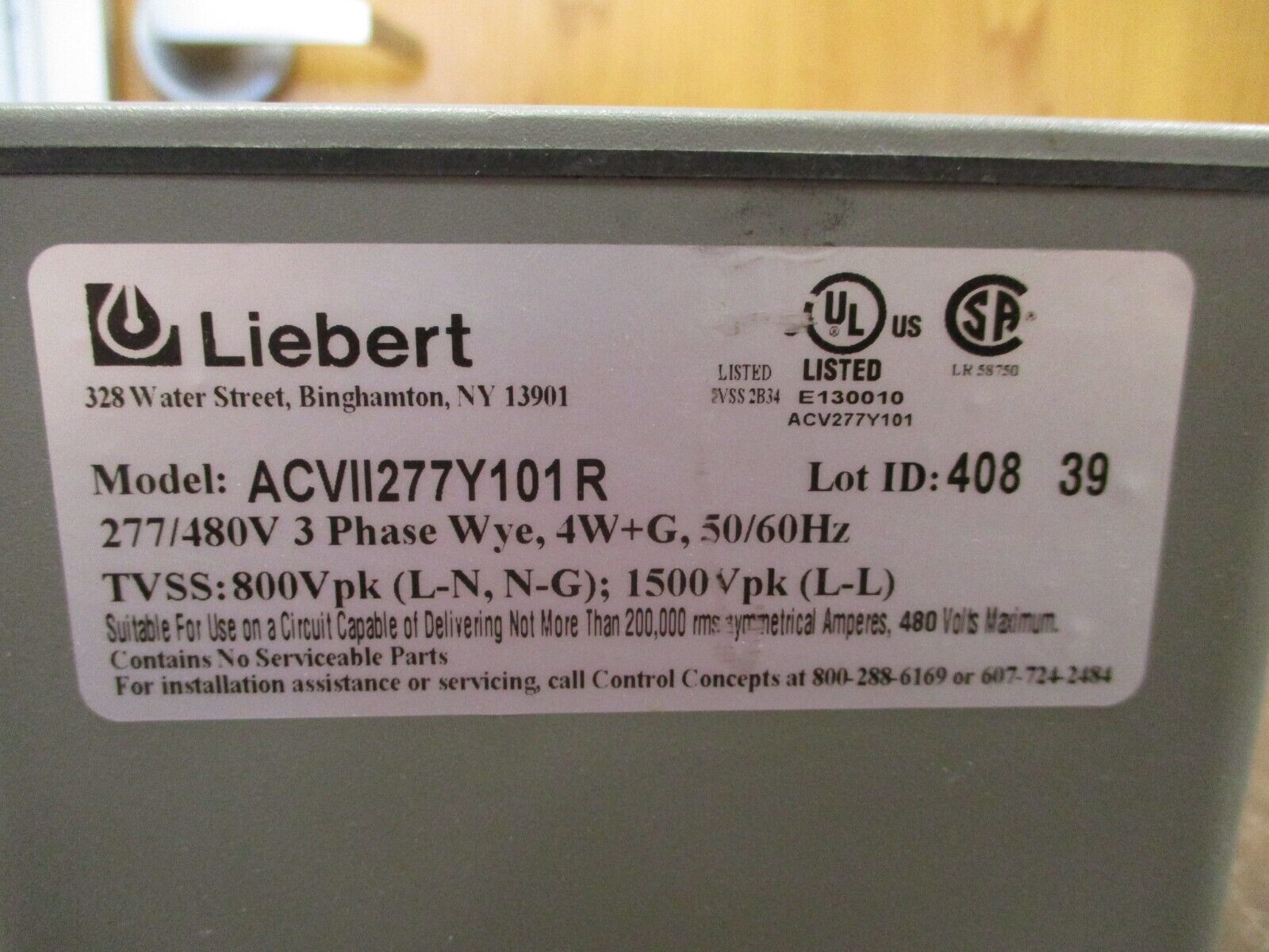 Liebert AccuVar Surge Suppression System ACVII277Y101R 277/480V 3Ph 4W+G 50/60Hz