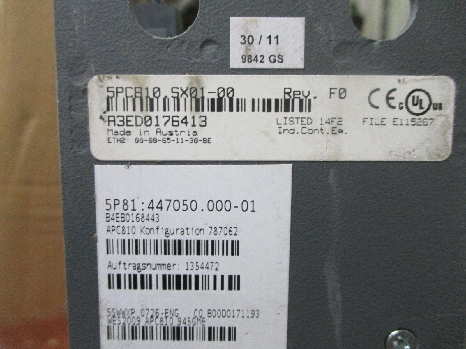B & R Automation PC 5P81:447050,000-01 24VDC 1-6A Used