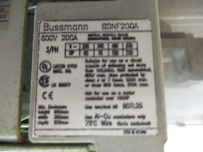 Bussmann Non-Fusible Disconnect Switch BDNF200A 200A 600V 3Ph Used