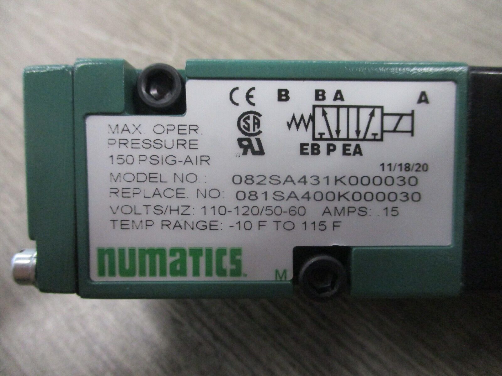 Numatics Solenoid Valve 0815A400K000030 110-120V 50-60Hz *No Box* New Surplus