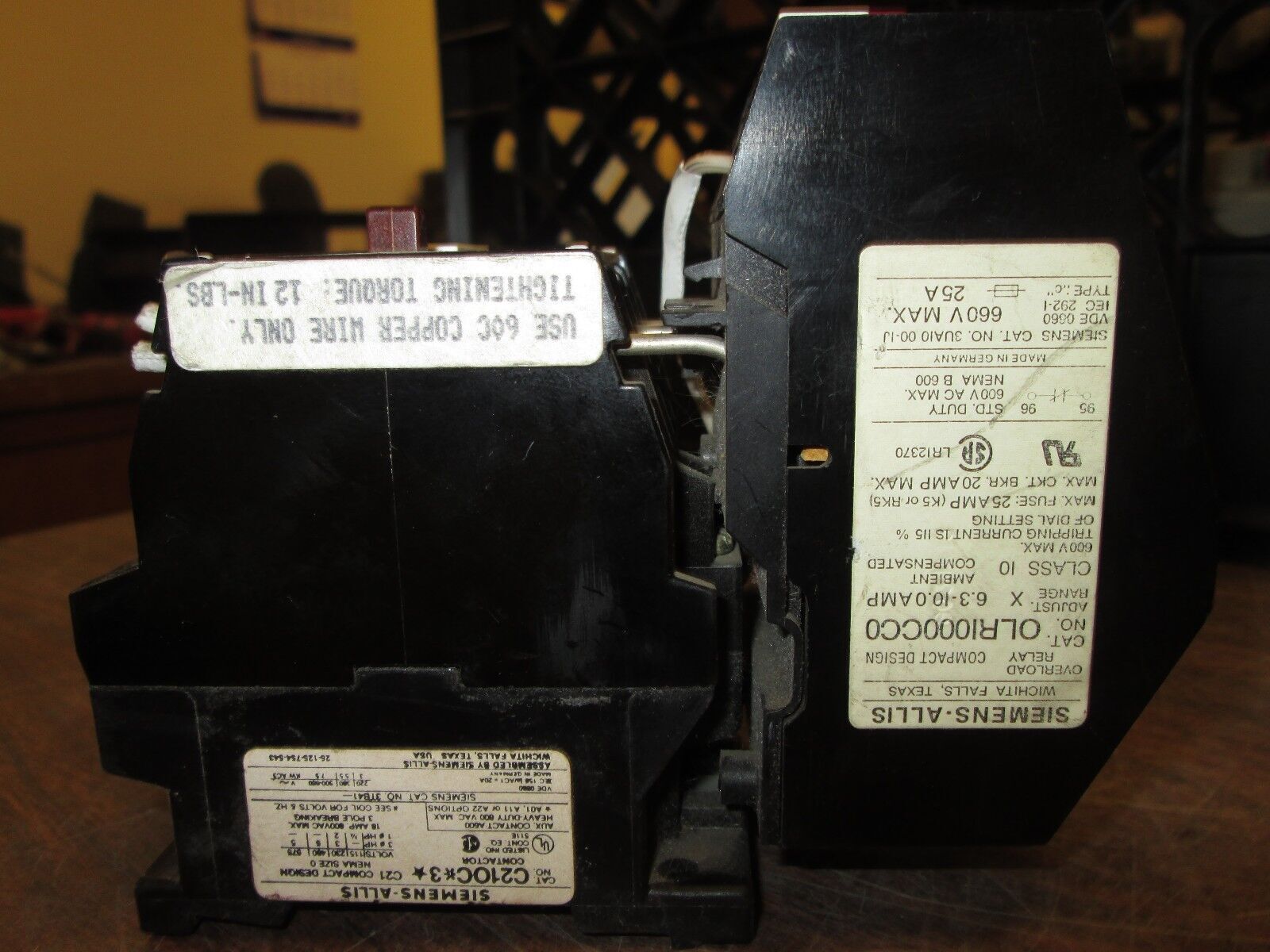 Siemens Contactor C210C*3 OLR1000CC0 120V Coil 18A 600V Used