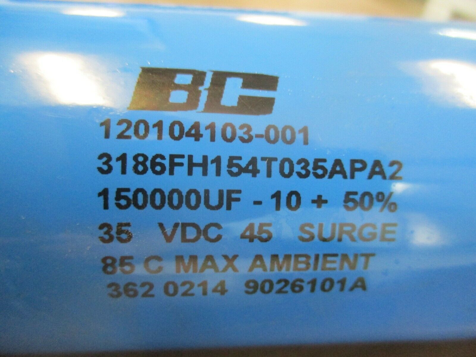 BC Capacitor 120104103-001 35VDC 150,000uF Used