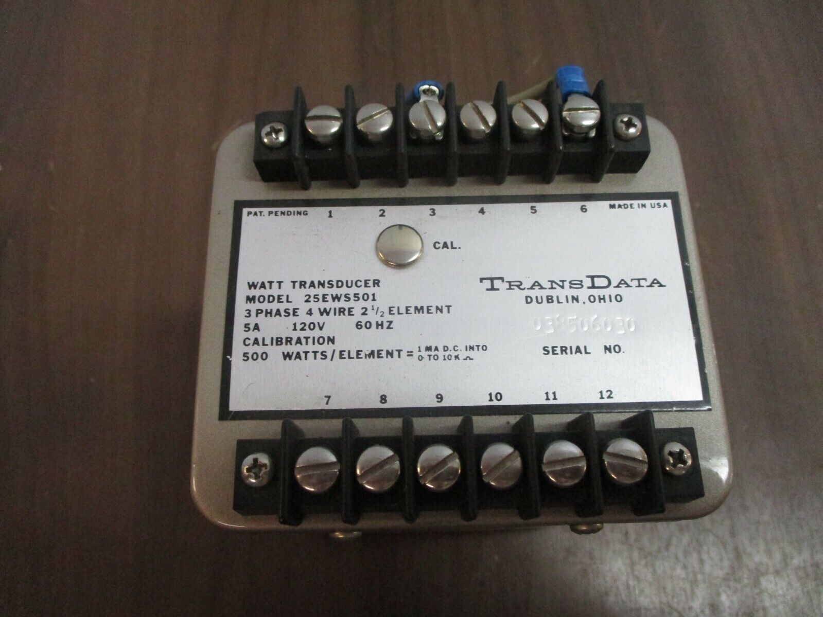 TransData Watt Transducer 25EWS501 3Ph 4W 2.5 Element SA 120V 60Hz Used