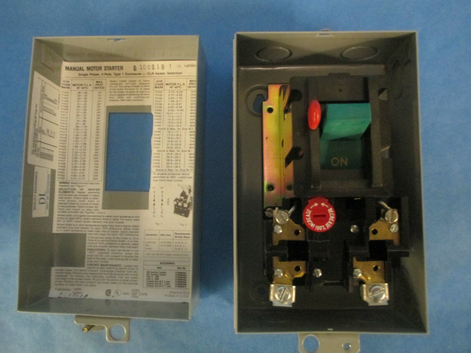 Cutler-Hammer AC Manual Starter B100S1B Size M-1 1PH New Surplus