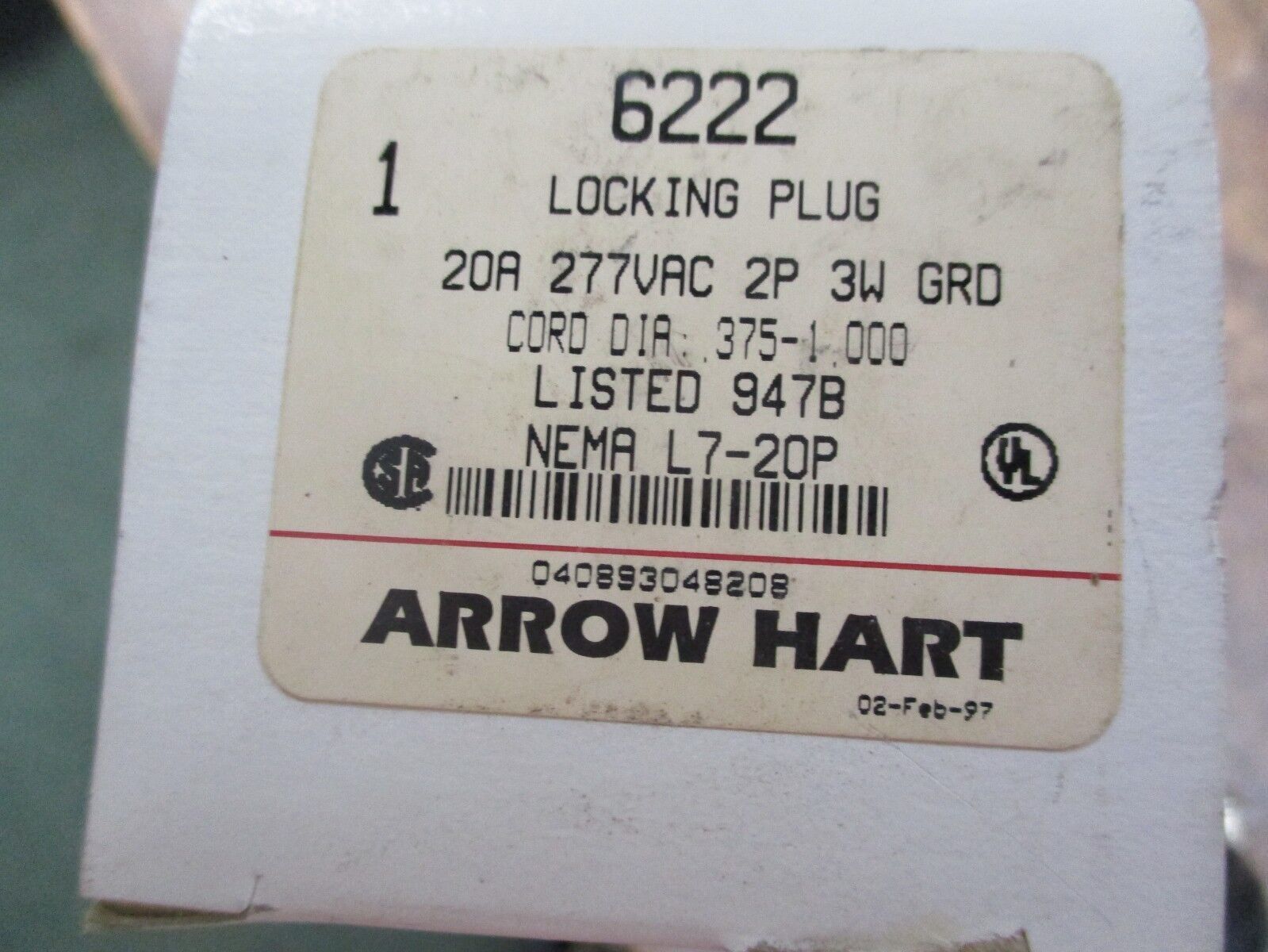 Arrow Hart 6222 Locking Plug *Lot of 2* New Surplus