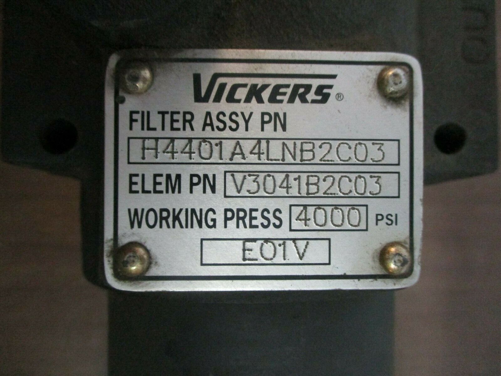 Vickers Filter Assembly H4401A4LNB2C03 4000 PSI Used