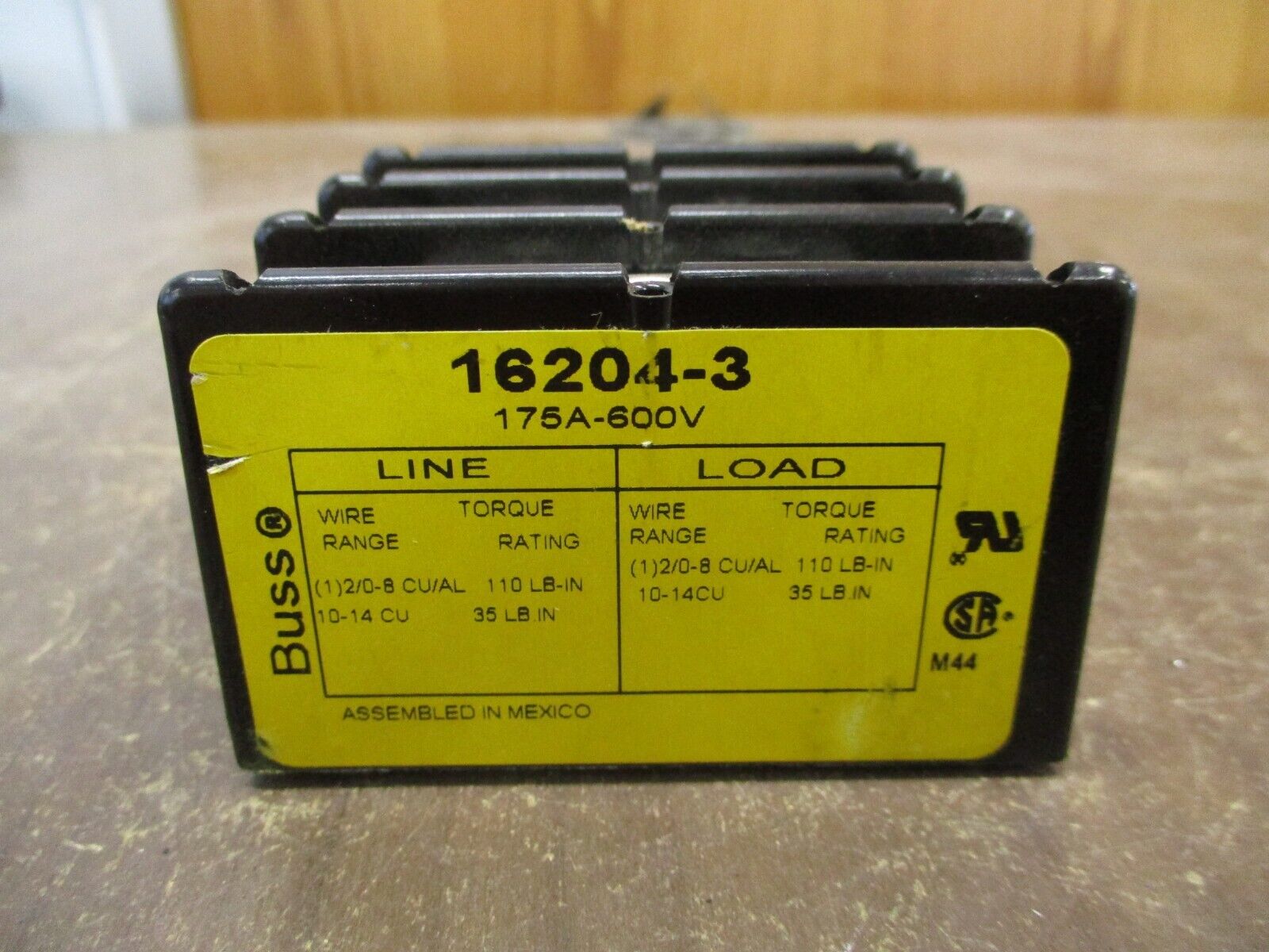 Buss Power Distribution Block 16204-3 175A 600V 3P Line (1): 2/0-8, 10-14 Used