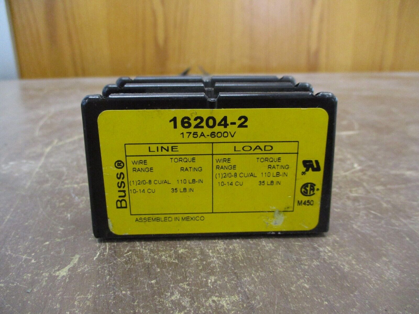 Buss Power Distribution Block 16204-2 175A 600V 2P Line (1): 2/0-8, 10-14 Used