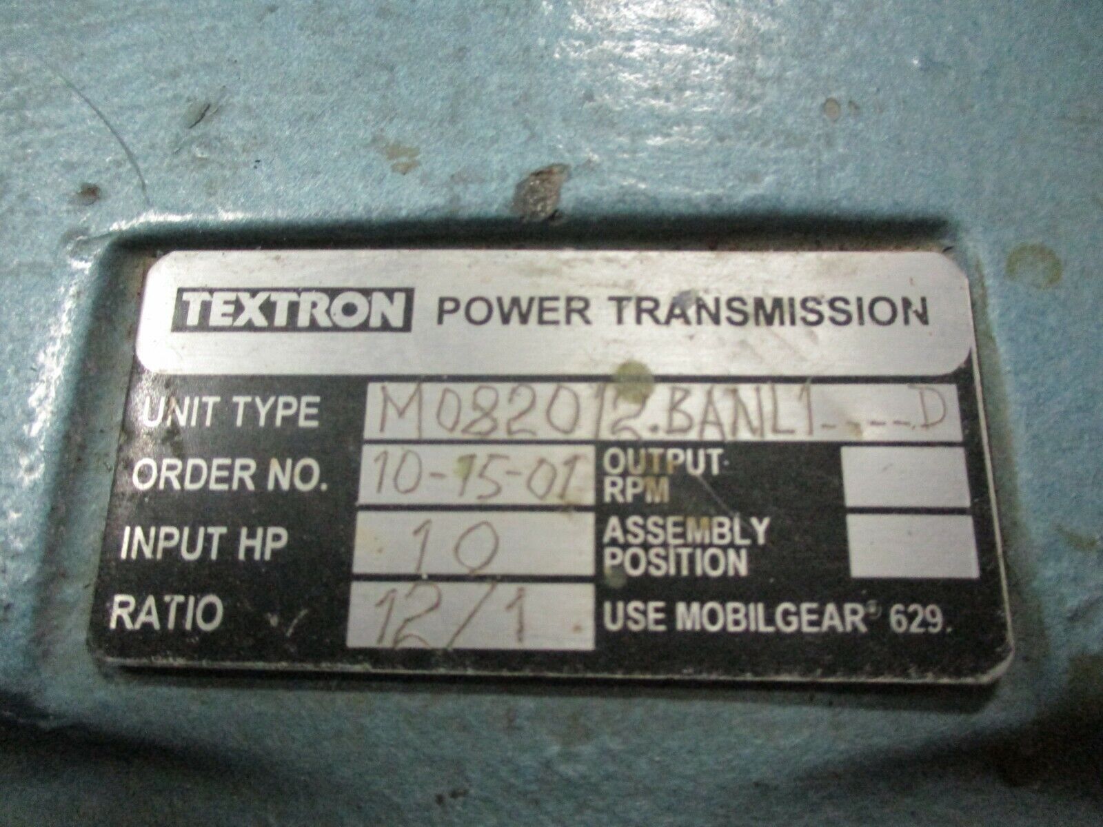 Baldor/Textron Gearmotor IDXM7570T/M082012.BANL1----D 10HP Ratio 12:1 Used