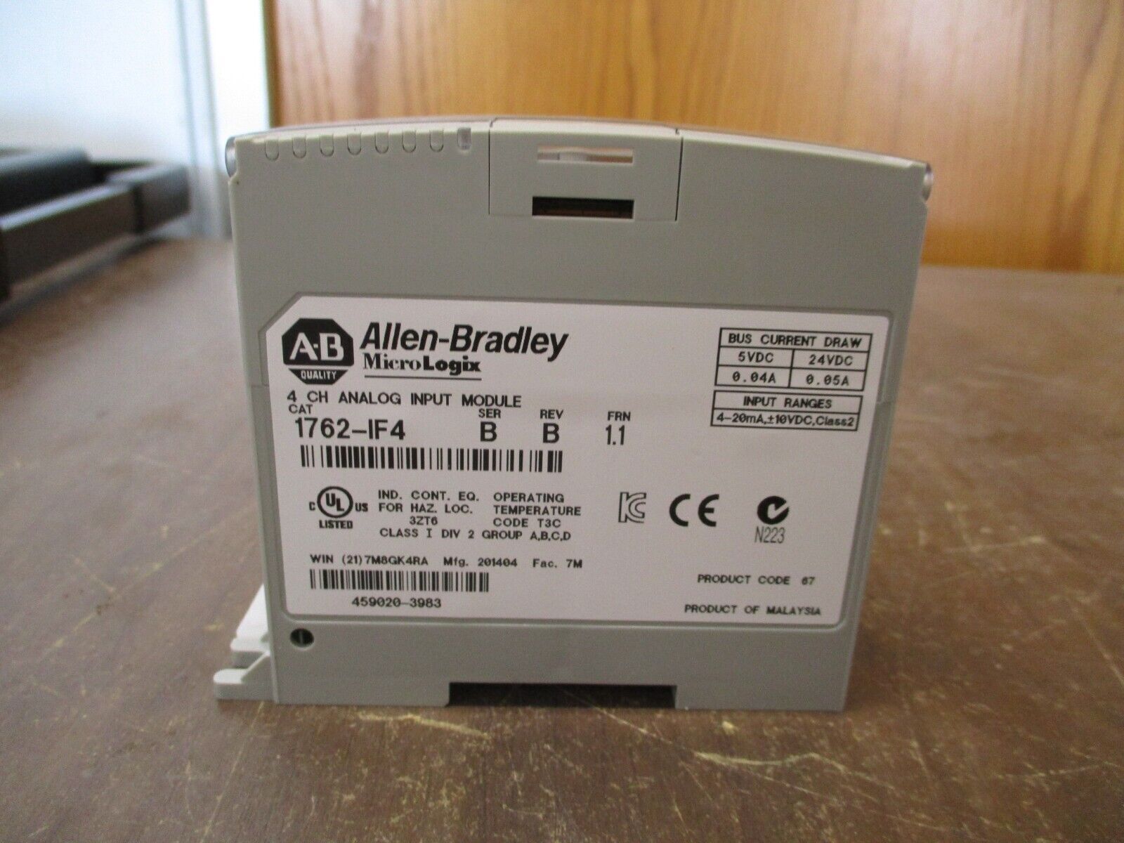 Allen-Bradley MicroLogix Analog Input Module 1762-IF4 Ser. B Rev. B FRN: 1.1 4Ch
