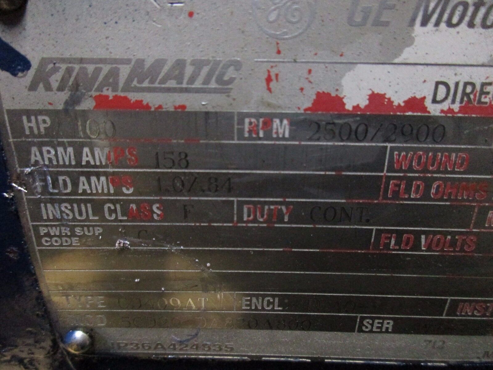 GE Kinamatic DC Motor w/ Blower CD409AT 100HP 2500/2900RPM 500V Refurbushed