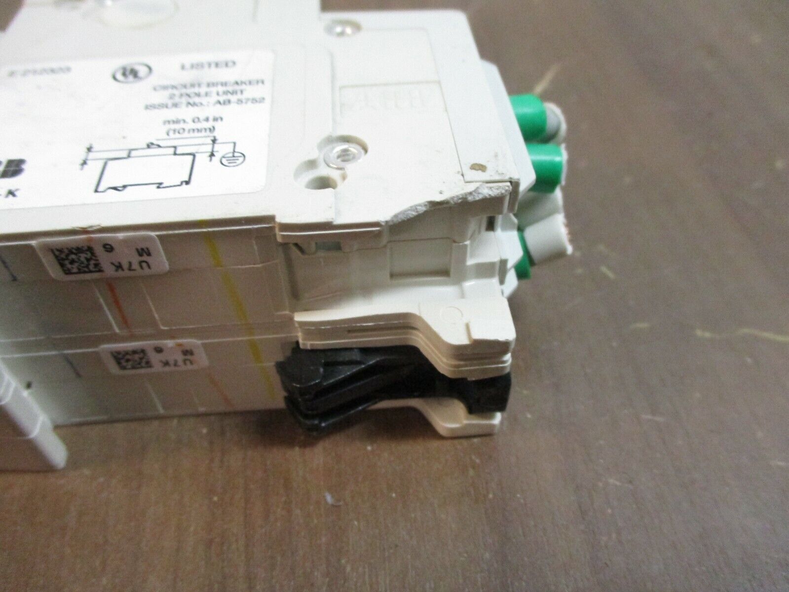 ABB Circuit Breaker S 202 U K6A 6A 240V 2P *1P Broken DIN Rail Mount* Used