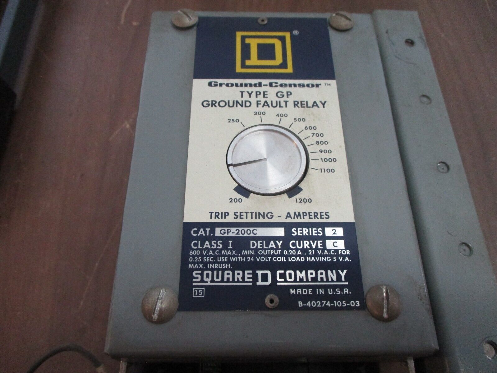 Square D Type GP Ground Powered Time Delay Ground Fault Relay GP-200C Used
