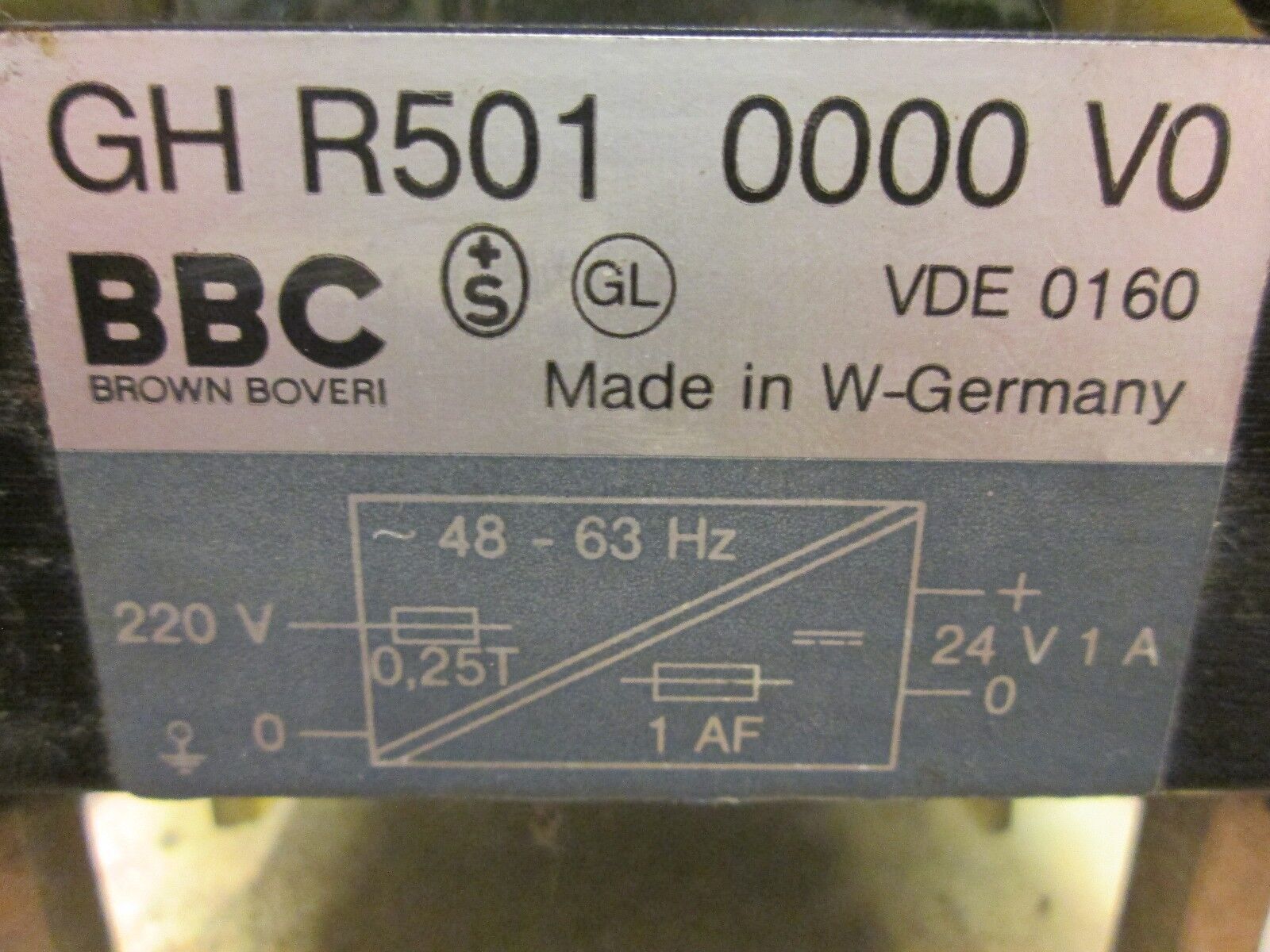 BBC/Brown Boveri Transformer GH R501 0000 V0 Pri 220V Sec 24V 1A Used