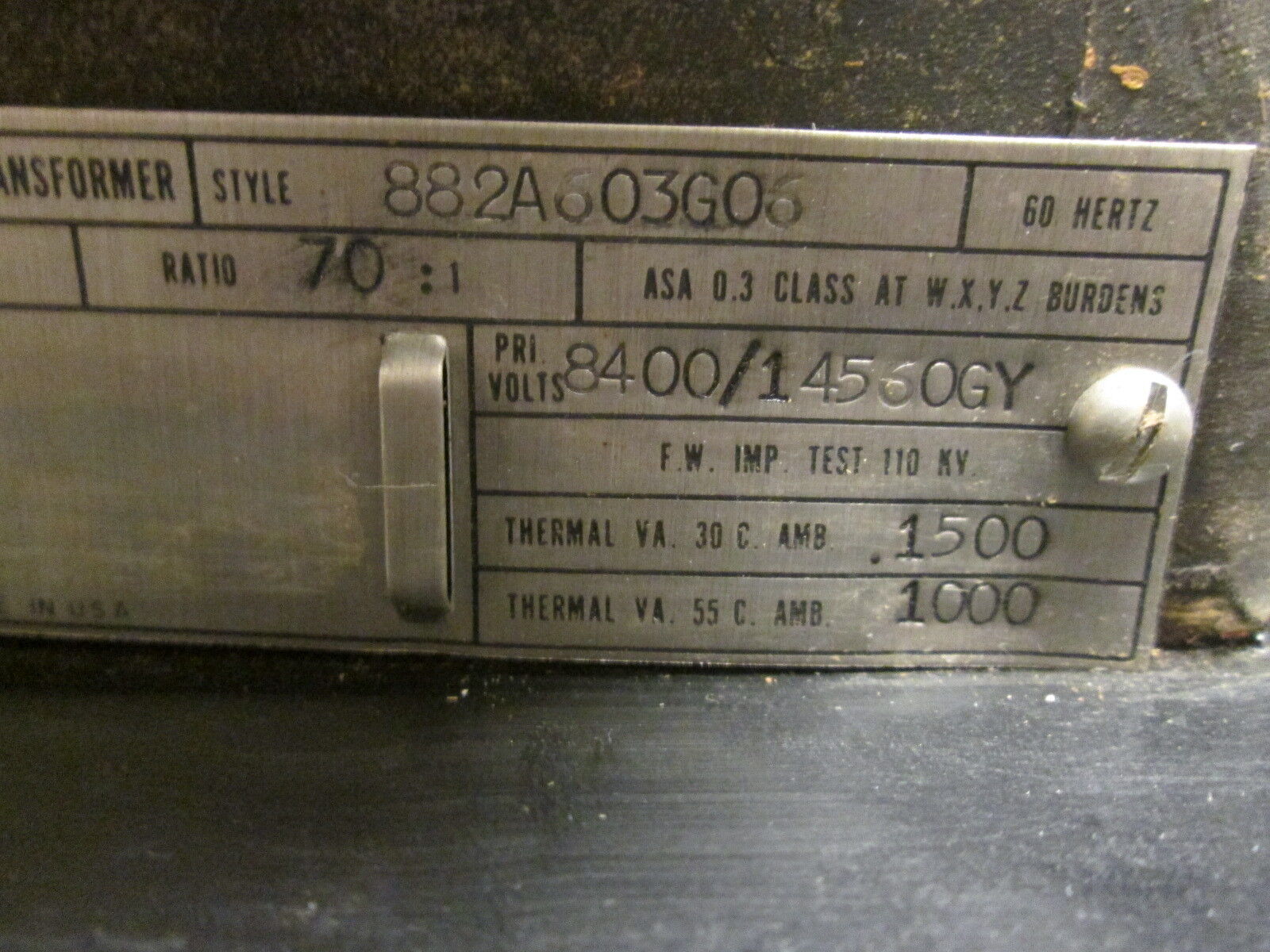 Westinghouse Type PTM-110 Potential Transformer 882A603G06 Ratio 70:1 60Hz Used
