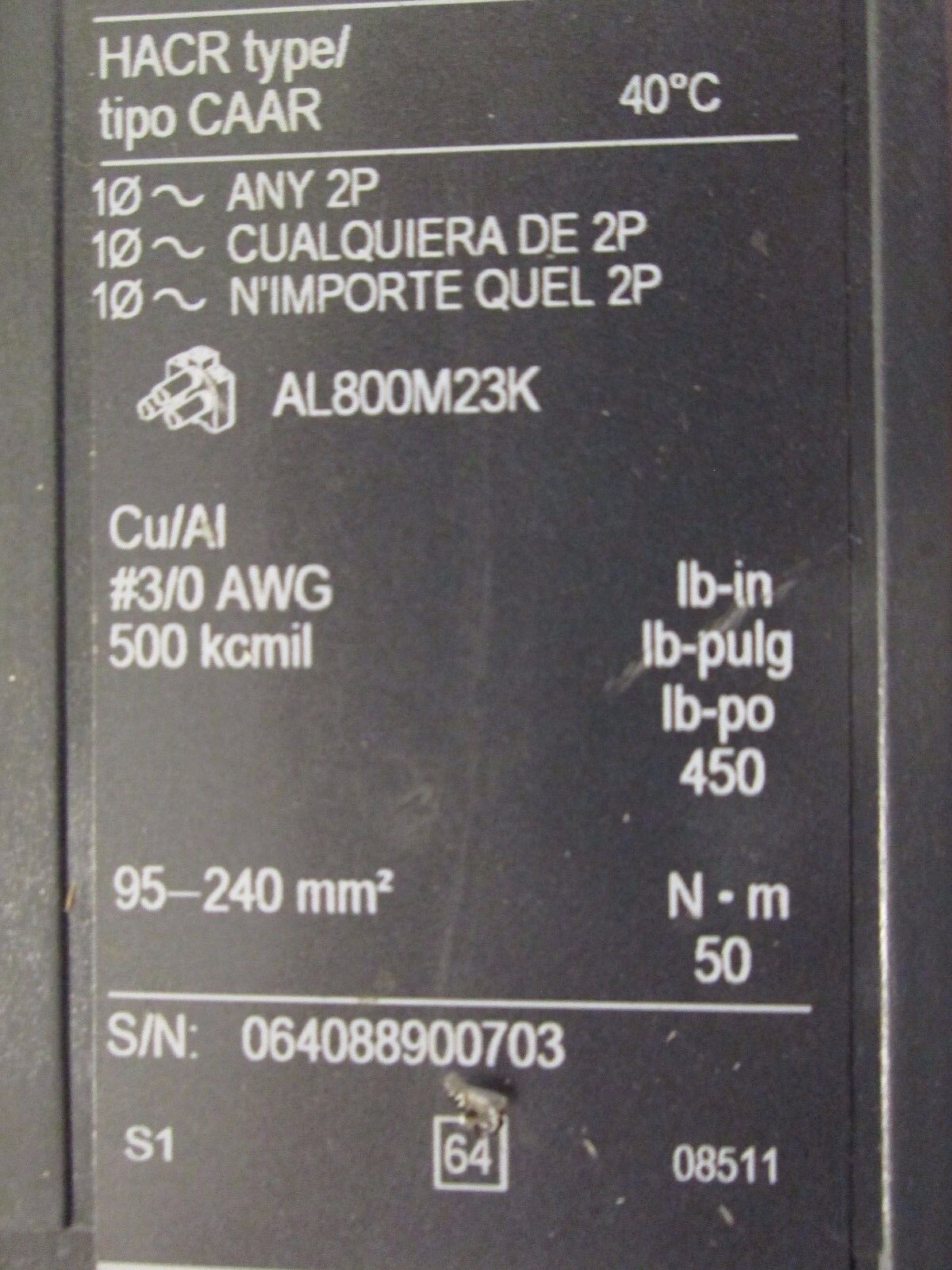 Square D Power Pact Circuit Breaker PJ 800 800A 600V Micrologic 3.0 Trip Used