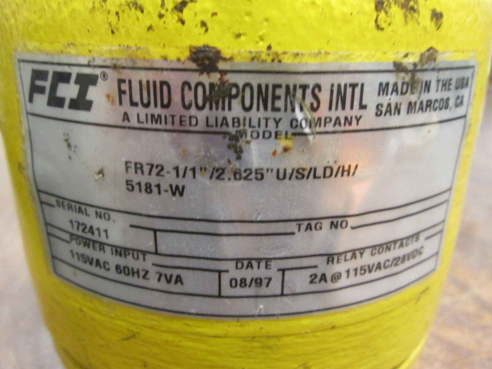 FCI Flow Monitor FR72-1/1/2.625"U/S/LD/H/5181-W 115VAC 60Hz 7VA Used