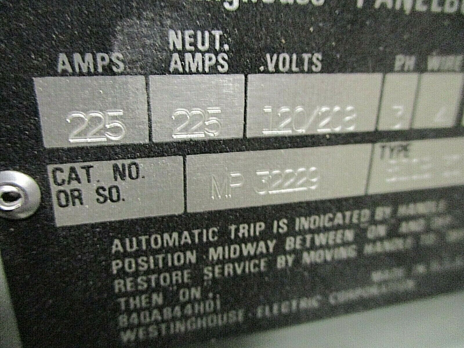 Westinghouse Main Breaker Circuit Breaker Panel MP-3229 225A Max 208Y/120 3Ph 4W