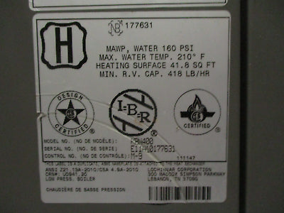 Lochinvar Knight XL Commercial Boiler KBN400 Input: 399,000 BTU Natural Gas Used