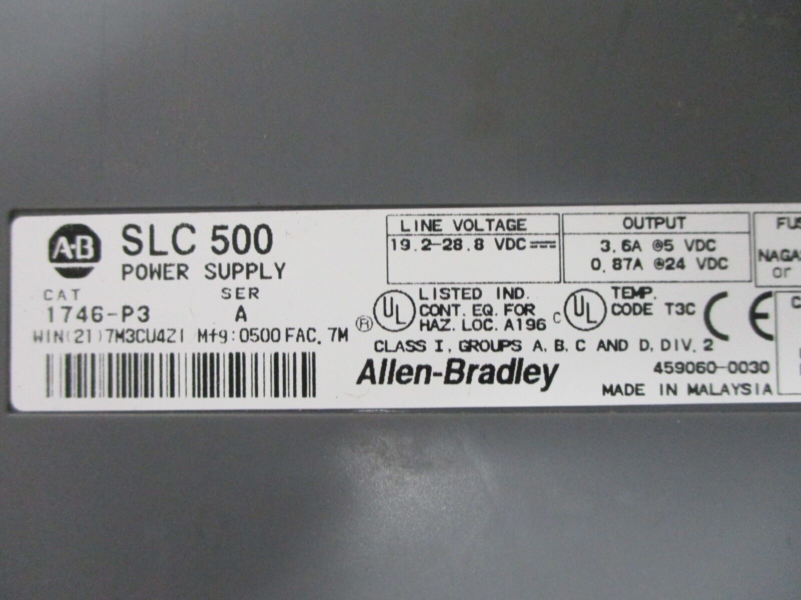 Allen-Bradley SLC500 7-Slot Rack w/Power Supply 1746-A7/1746-P3 Used