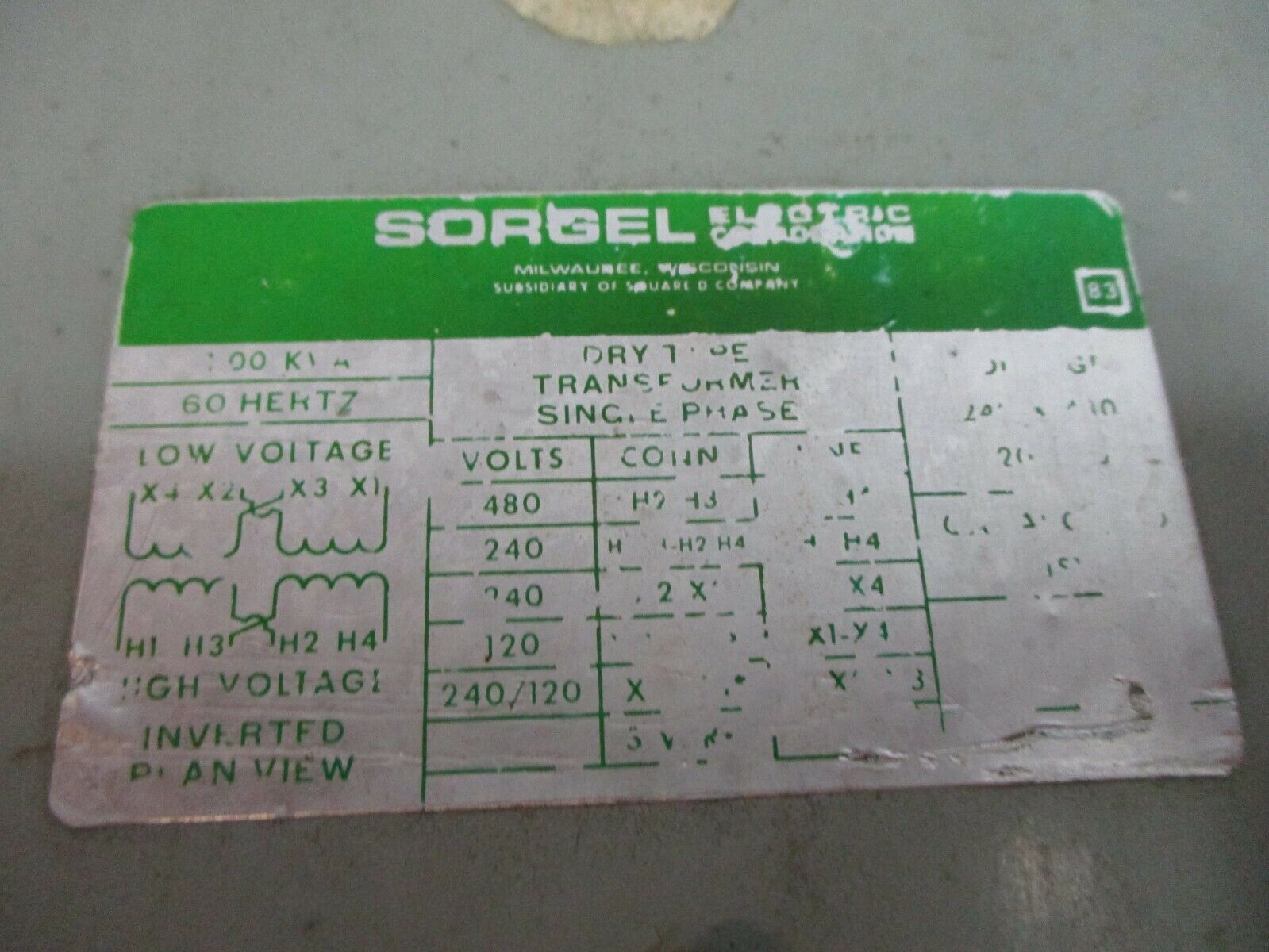Sorgel Transformer 1kVA 1Ph Pri: 240/480V Sec: 120/240V Used