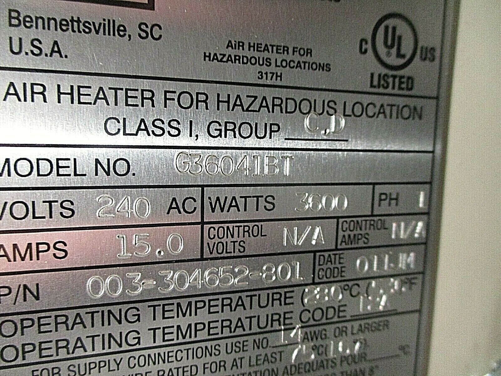 Marley G Series Convector Heater for Hazardous Locations 003-304652-801 3600W