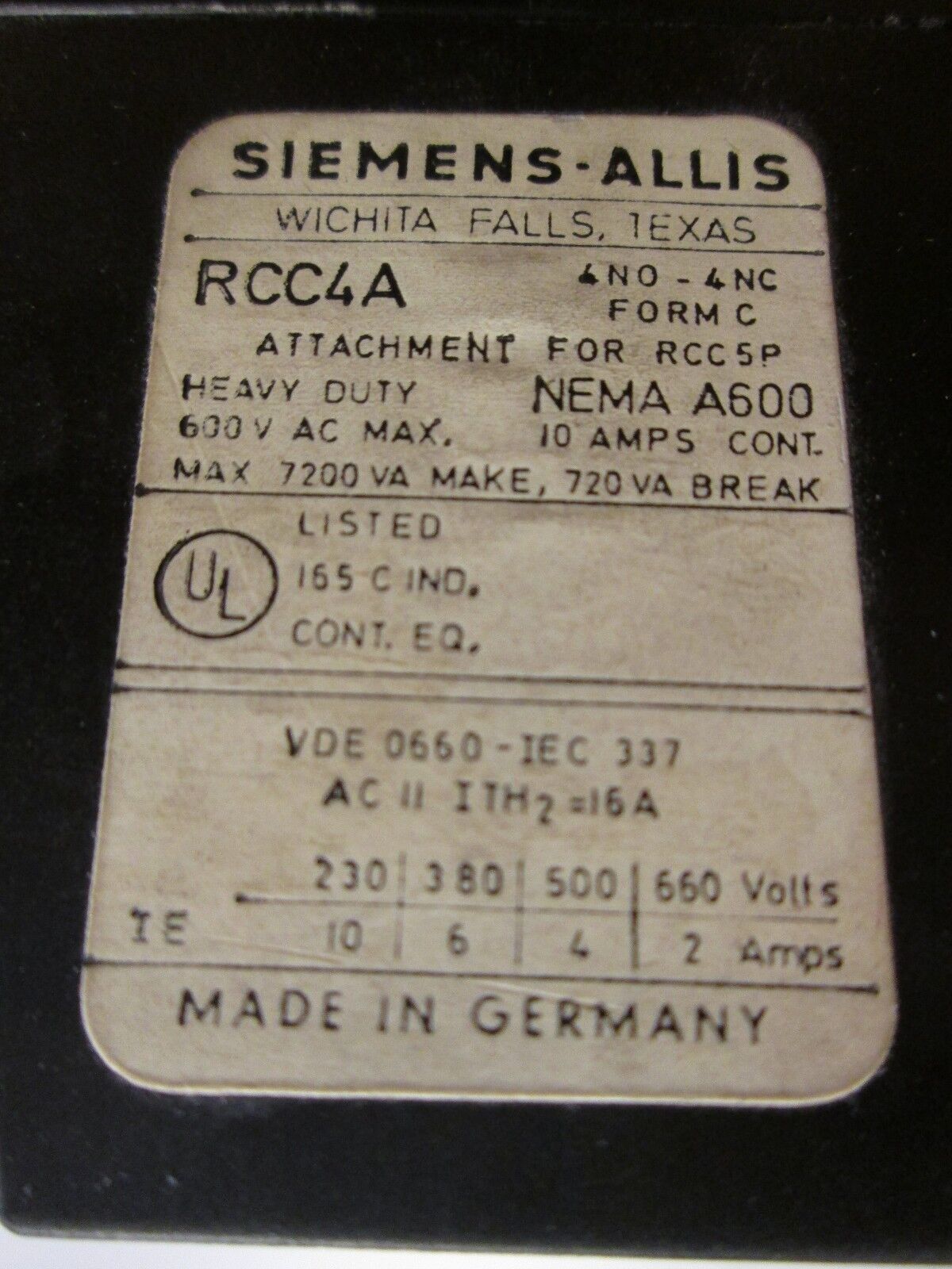 Siemens Relay RCC5P RCC4A 120VAC Coil Used