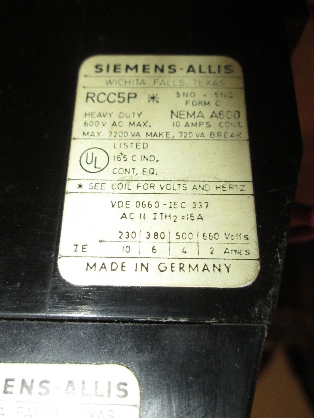 Siemens Relay RCC5P RCC4A 120VAC Coil Used