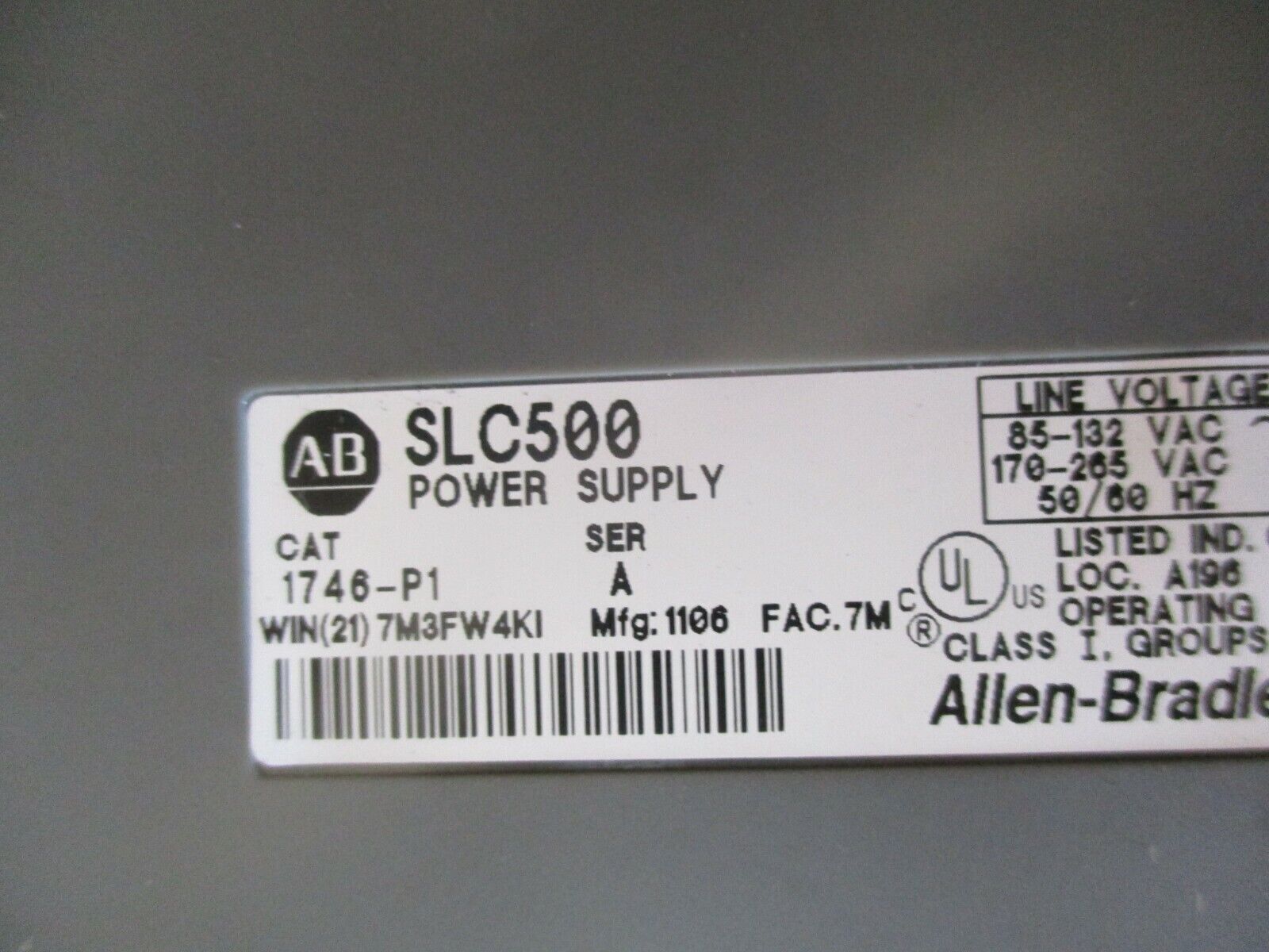 Allen-Bradley SLC 500 PLC Rack w/ Power Supply 1746-A10/1746-P1 10-Slot Used