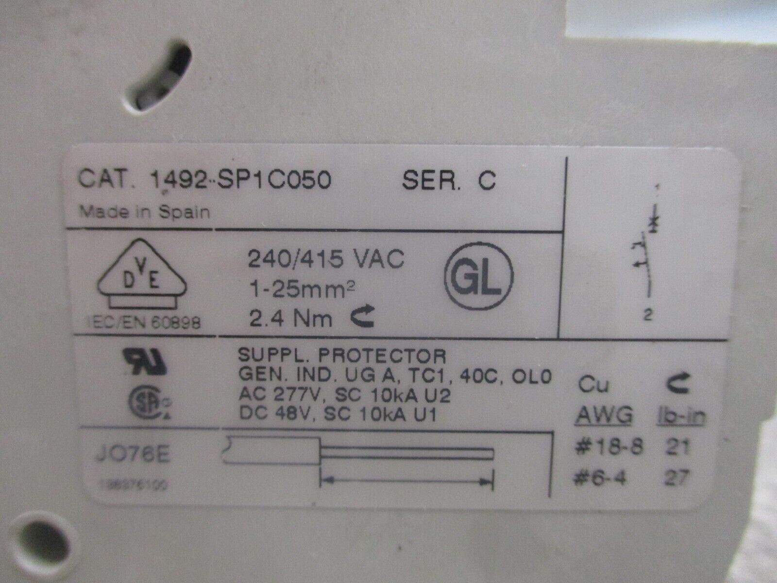 Allen-Bradley Circuit Breaker 1492-SP1C050 Ser. C 5A 277V 1P *Lot of 2* Used
