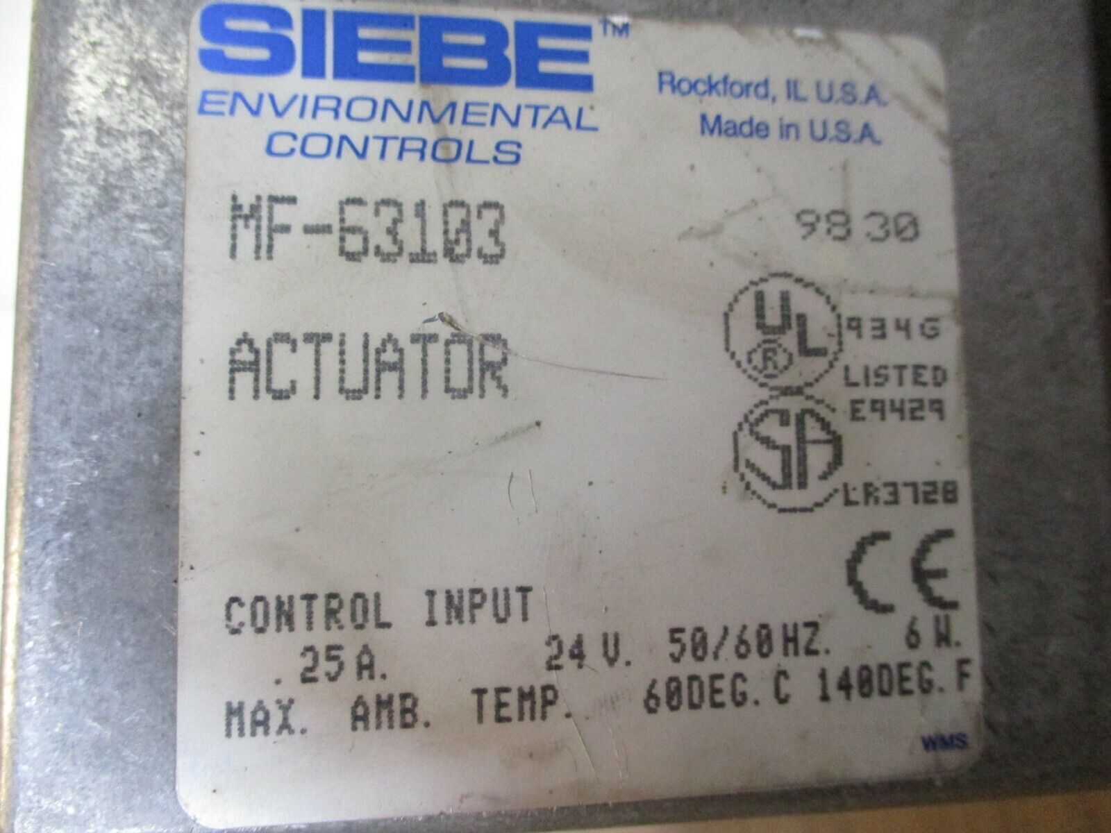 Siebe Actuator MF-63103 0.25A 24V 50/60Hz 6W Used