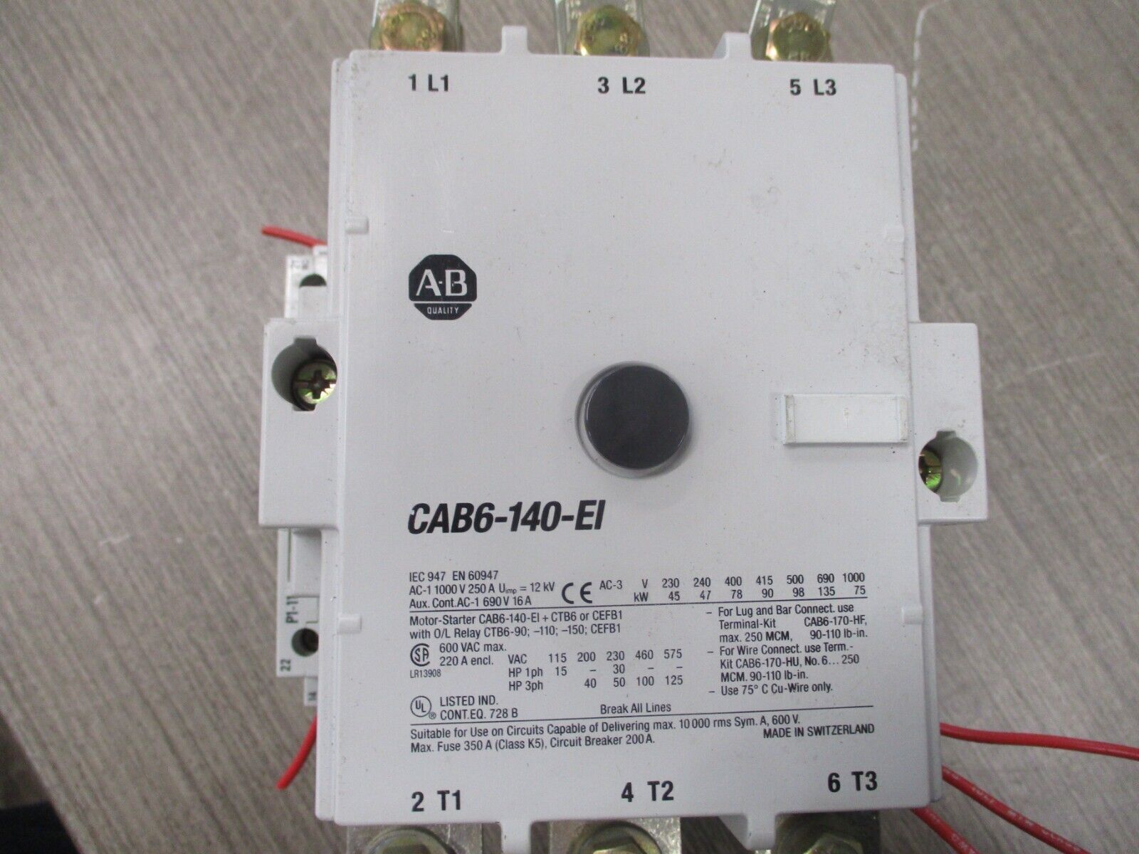 Allen-Bradley Starter CAB6-140-EI/193-A5M5 100-130V Coil Trip: 57-180A 600V Used