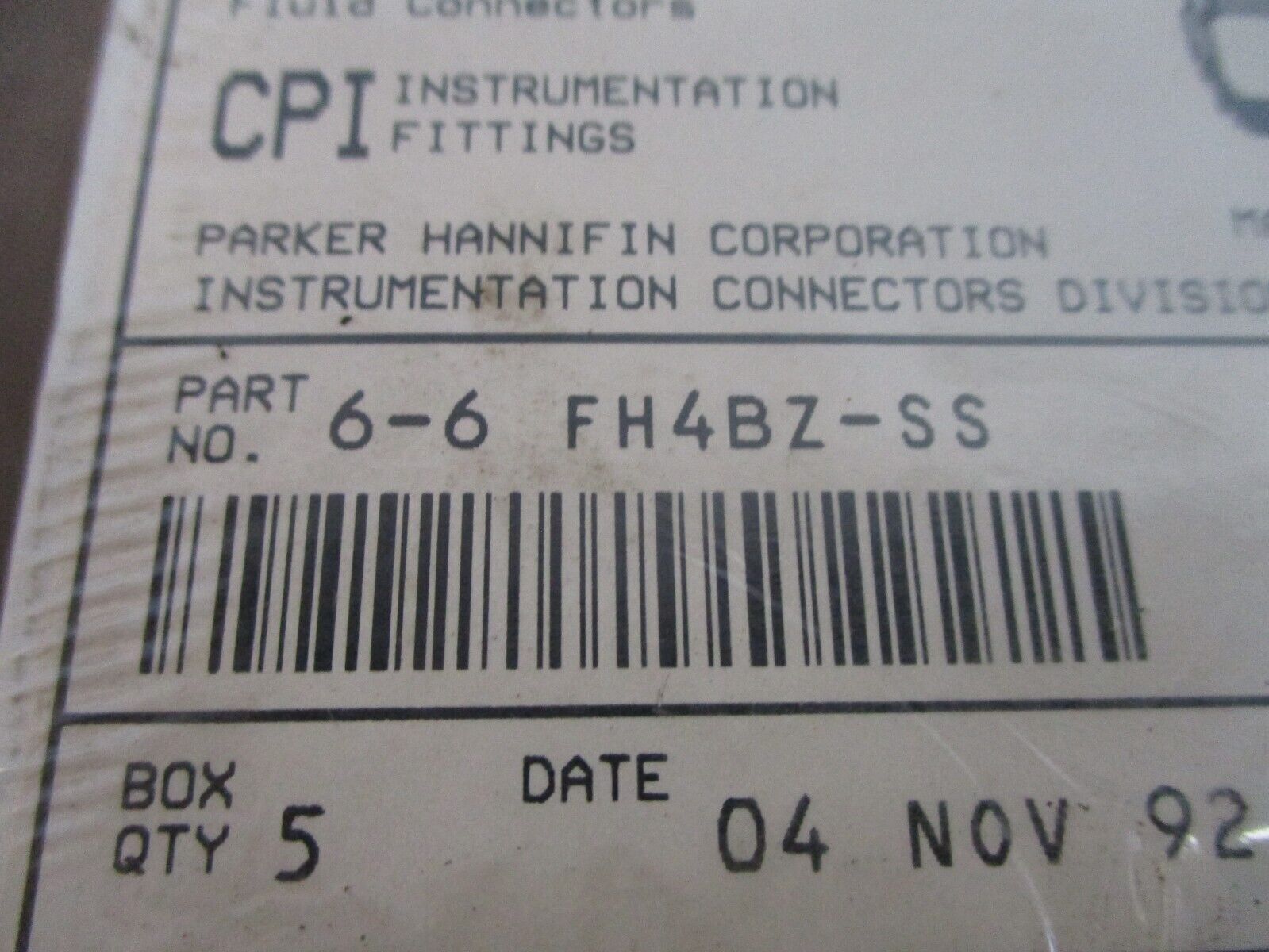 Parker Thermocouple Connector 6-6 FH4BZ-SS *Box of 5* New Surplus