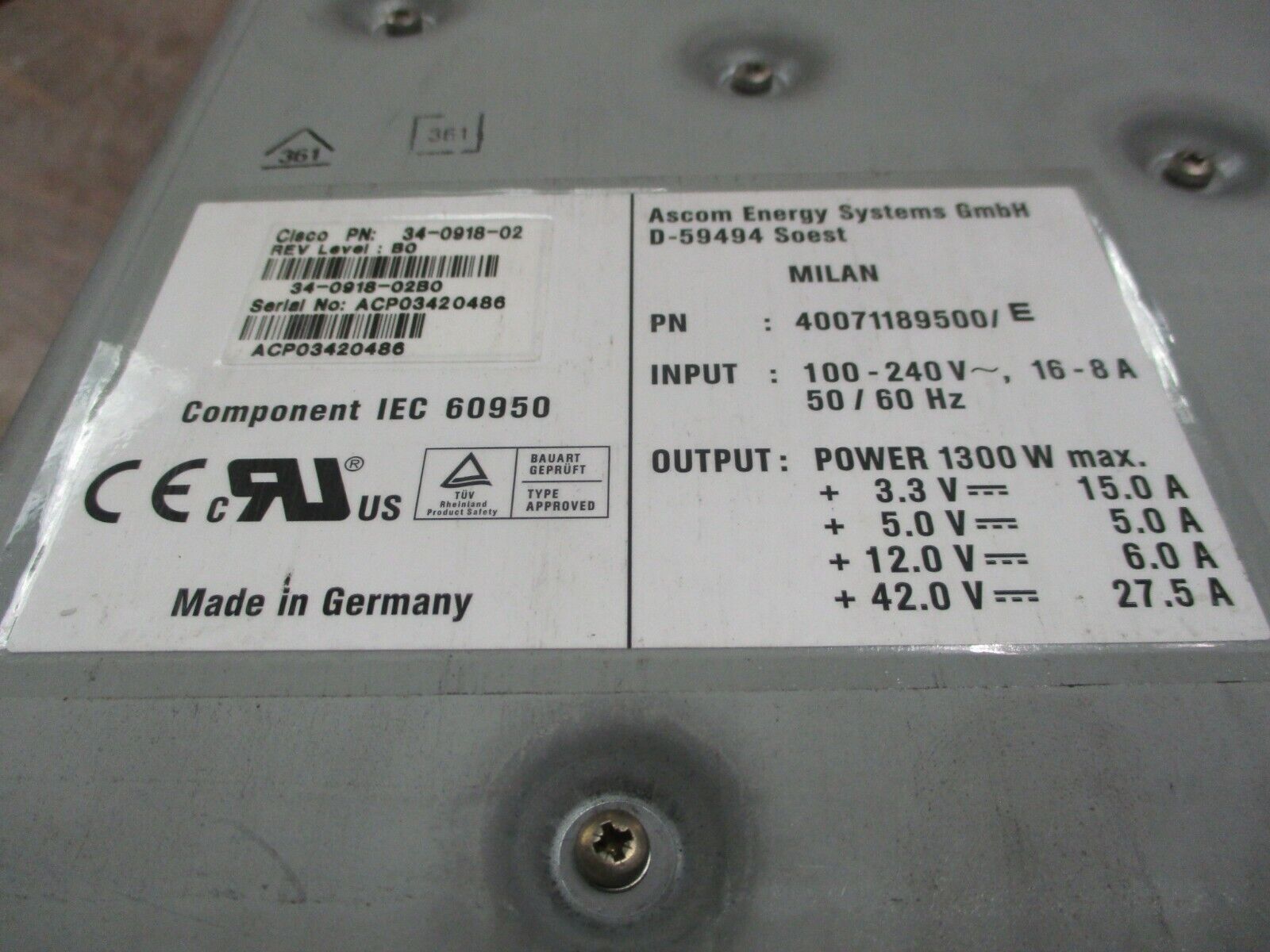 Ascom Power Supply 40071189500/E 1300W Used