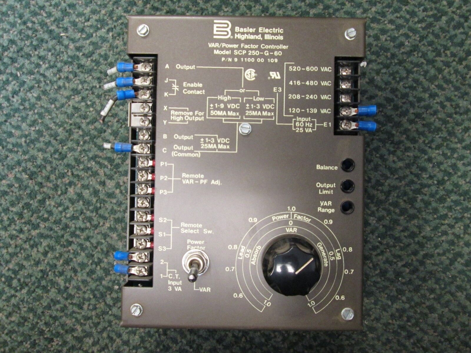 Basler Electric SCP 250-G-60 VAR/Power Factor Controller 9 1100 00 109 Used