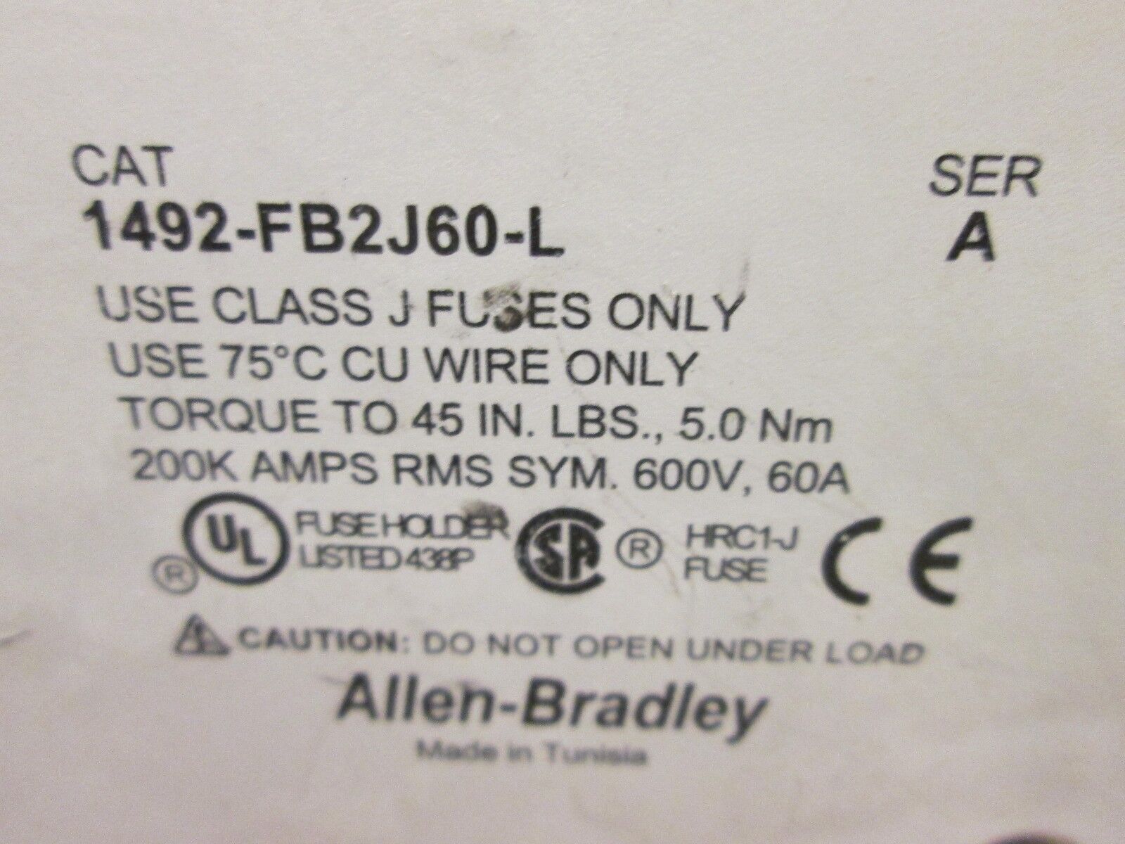 Allen-Bradley Fuseholder 1492-FB2J60-L 3P Used