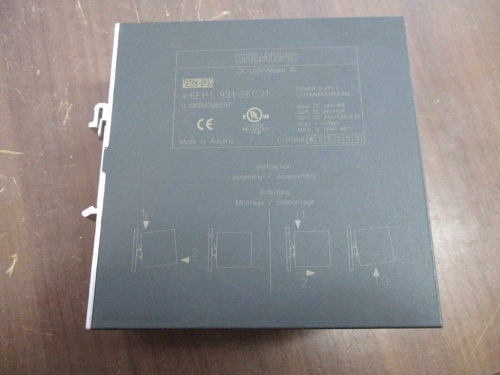Siemens DC-USV-Modul 15 Power Supply 6EP1 931-2EC21 24VDC Used