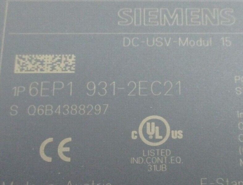 Siemens DC-USV-Modul 15 Power Supply 6EP1 931-2EC21 24VDC Used