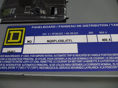 Square D Main Lug NQ Circuit Breaker Panel NQRPL430L4TFL 400A 240V 3Ph 30-Space