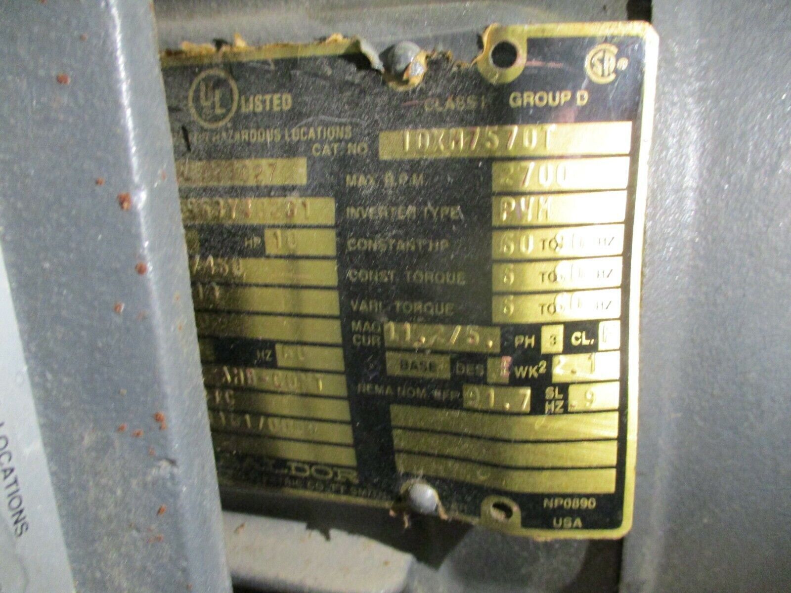Baldor/Textron Gearmotor IDXM7570T/M082011.BANL1-----D Ratio 11:1 10HP Used
