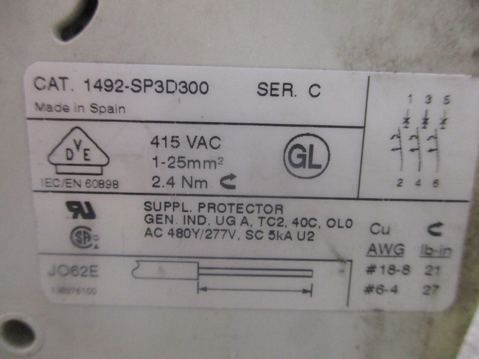 Allen-Bradley Circuit Breaker 1492-SP3D300 Ser. C 30A 480Y/277V 3P Used