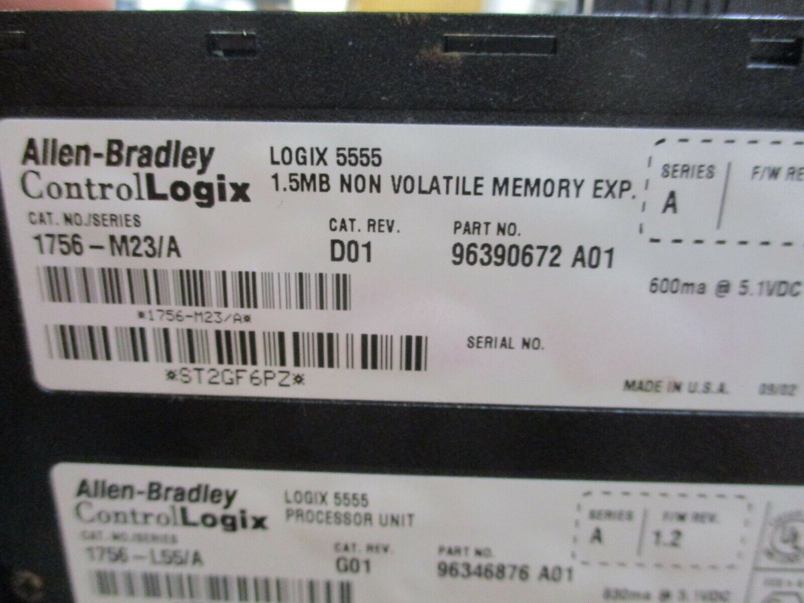 Allen-Bradley ControlLogix Logix 5555 Processor Unit 1756-L55/A Ser. A Rev. G01