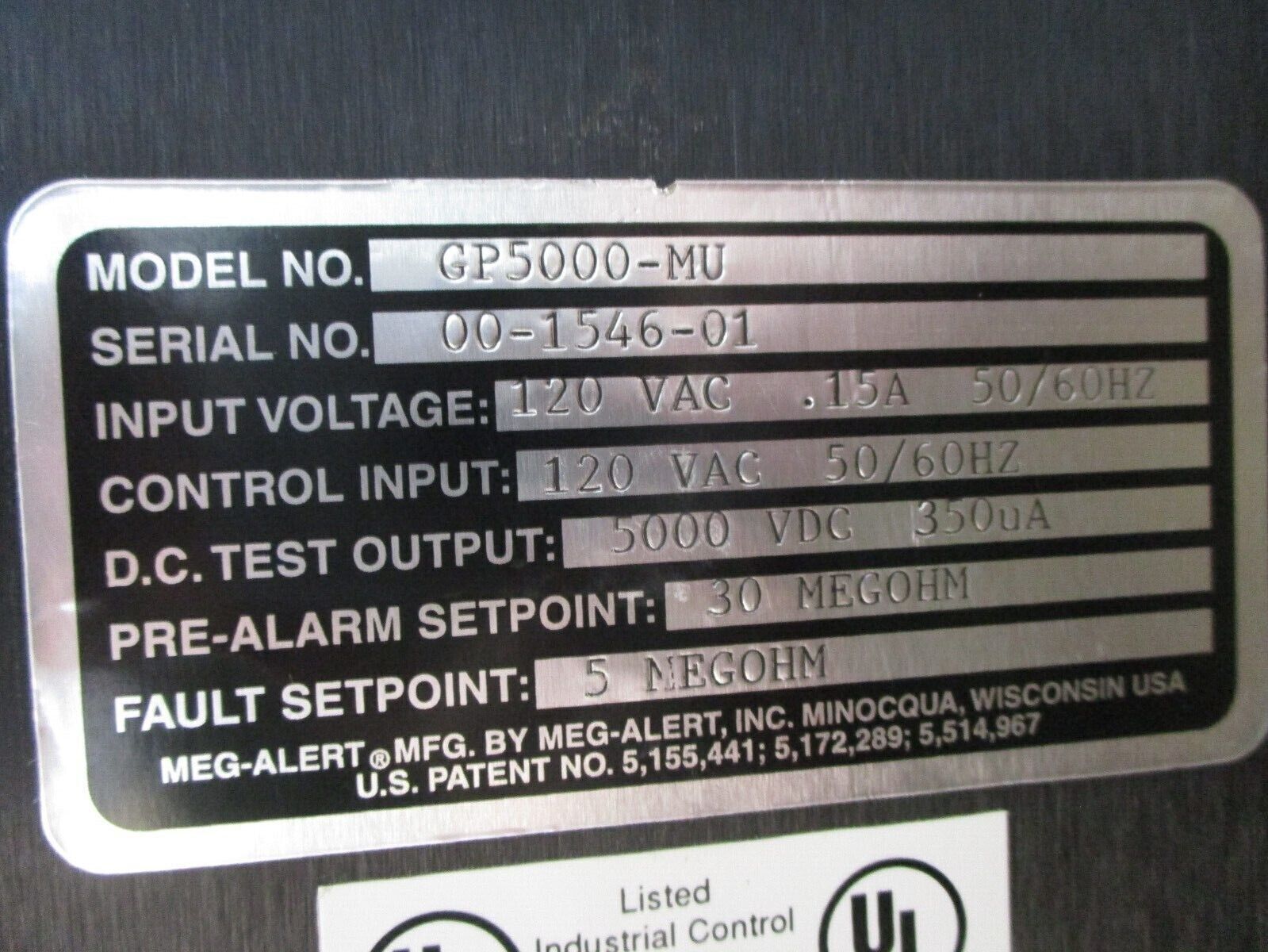 Meg-Alert Automatic Insulation Resistance Tester GP5000-MU Used